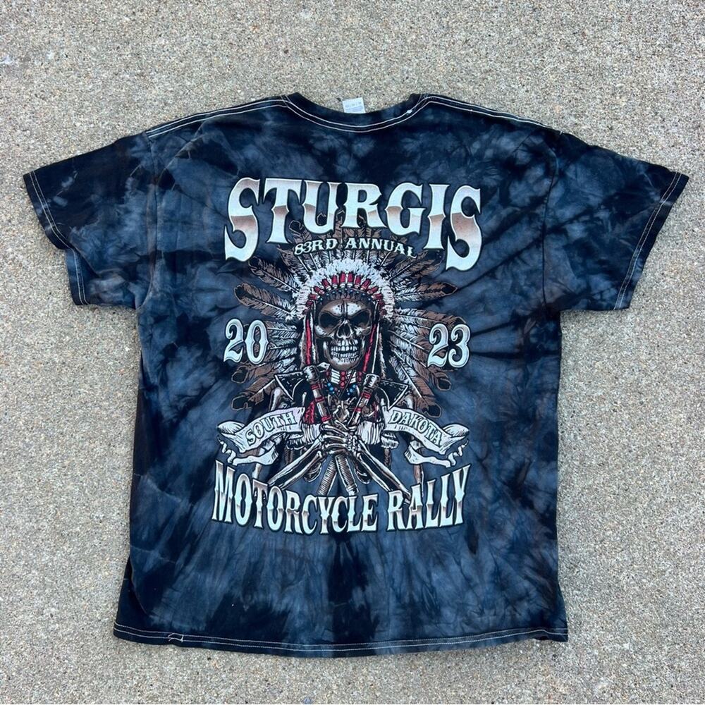 Sturgis 2023 Tie-Dye T-Shirt Feather Headdress Skull Allover Print AOP XL